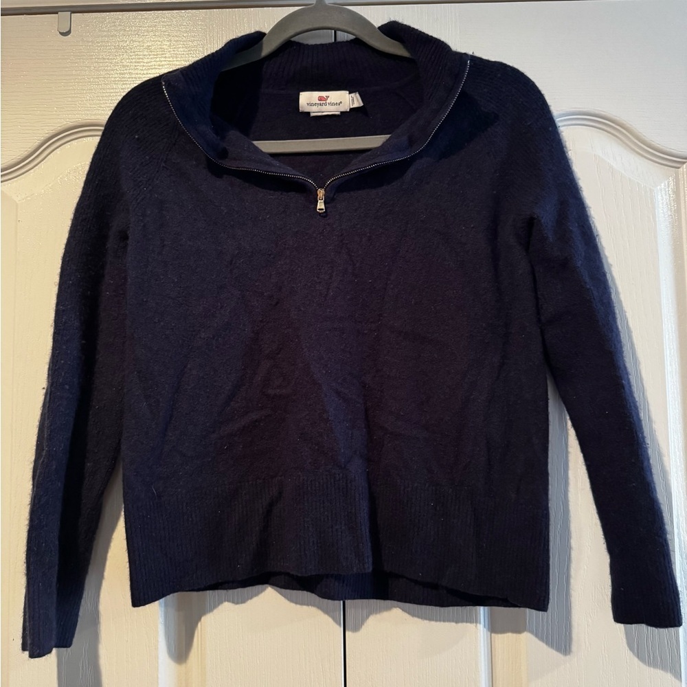 Vineyard Vines Navy Wool and Cashmere Blend Quarter Zip Sweater - Size L